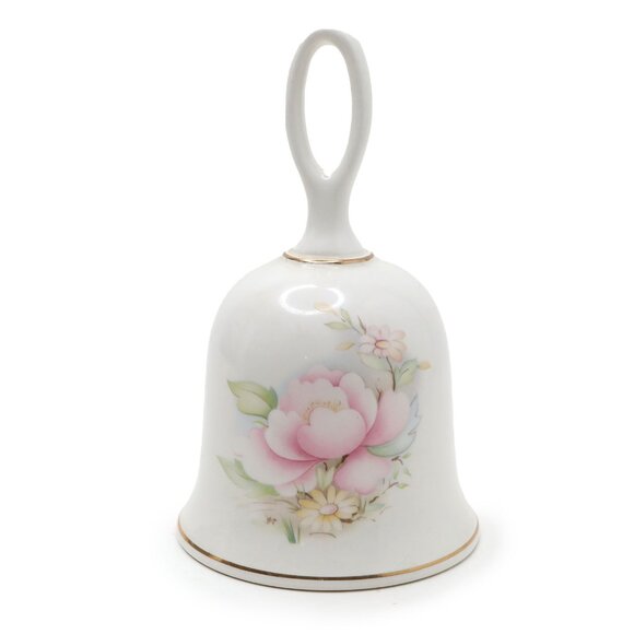 Vintage Sadler England Floral Bone China Bell - Pink Peony Design White Pink - Picture 2 of 8